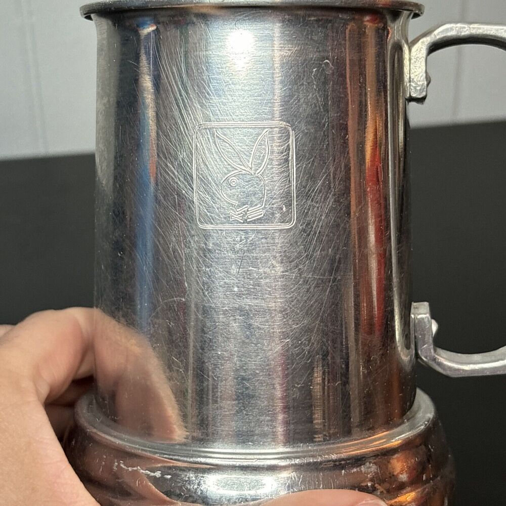 Playboy Bunny Beer Mug/Stein 1970's Aluminum Clear Bottom- Playboy Logo 4.75" - Picture 7 of 8